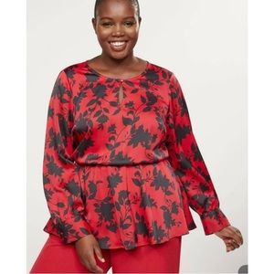 EUC Lane Bryant Satin Floral Keyhole Blouse Size 20